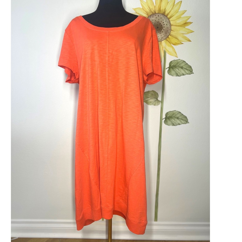 J. Jill Womens XL Orange Cotton Slub Knit Short Sleeve T-Shirt Midi Dress‎
